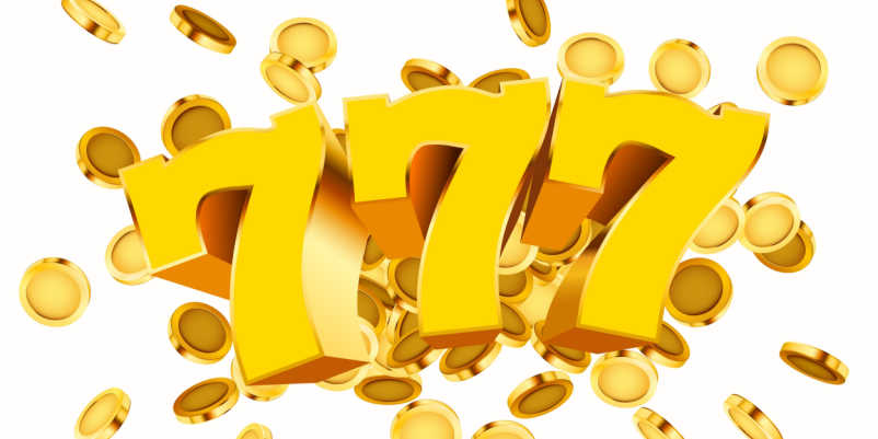 数字の７７７とたくさんのコインが当たったイラスト