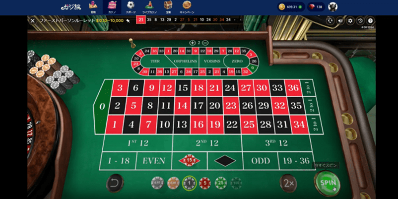 ルーレットで赤に15ドルベットし勝つ画像