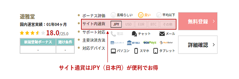 オンラインカジノのアカウント通貨の見方