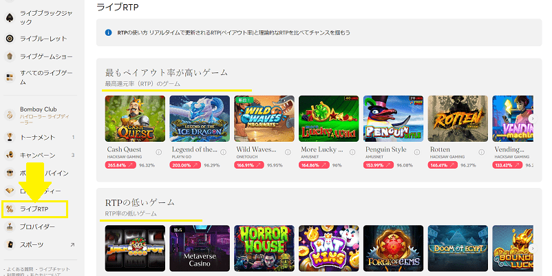 ビットカジノのライブRTP