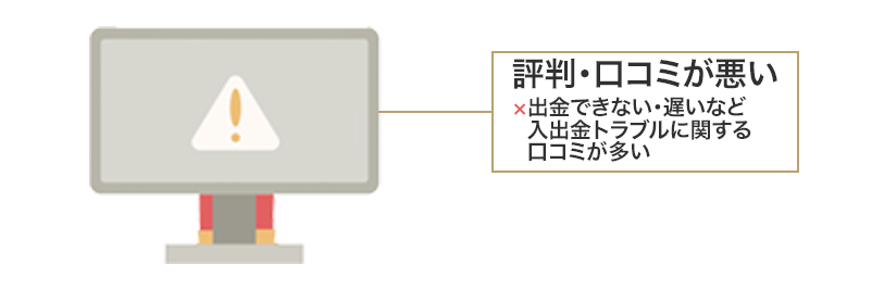 パソコンと「評判・口コミが悪い」の文字が入ったイラスト
