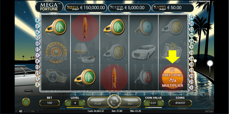 open scatter of mega fortuneのプレイ画面